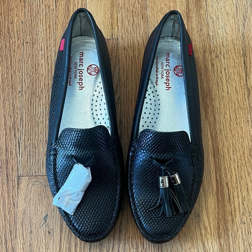 Marc Joseph Wall St Black Textured Loafers with Tassels